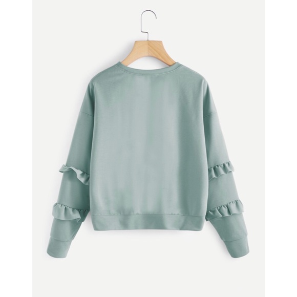 SHEIN Sage Green Ruffle Sleeve Sweatshirt – Size L – NWT - Picture 3 of 5